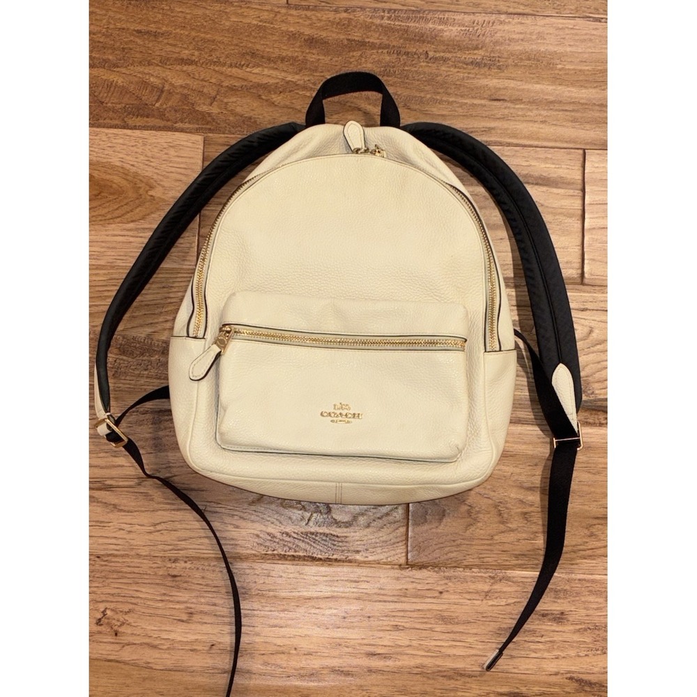 COACH Charlie Backpack Pebble Leather White Unisex Genuine Leather Bag‎ 13x11x4